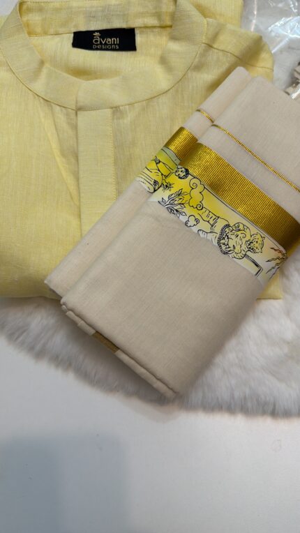 Linen kurta and mundu